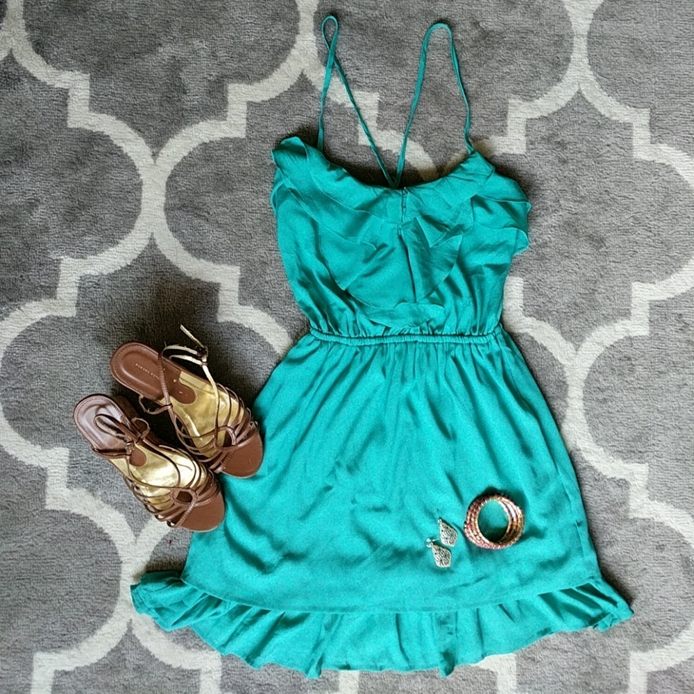 Ya Los Angeles Teal Flouncy Ruffle Dress sz S/M